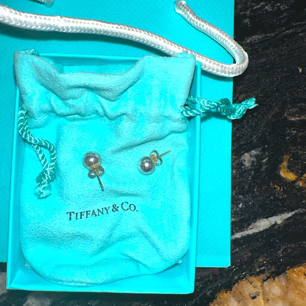 Authentic Tiffany & Co. silver ball earrings (includes original backs)